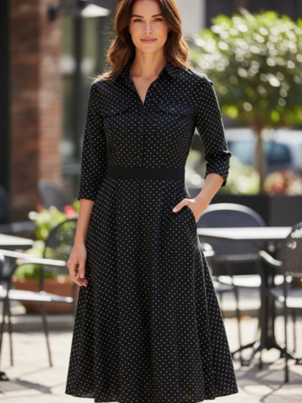 White House Black Market Black & White Polka Dot Fit and Flare Dress Size 8